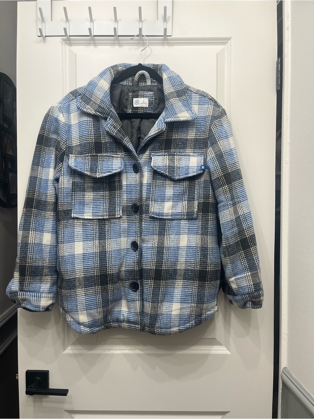 Hurley Blue, Gray & White Plaid Button Jacket Small
